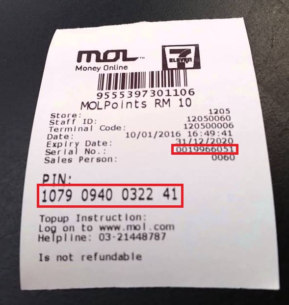 mol point serial number and pin